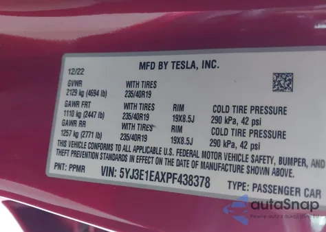 2023 Tesla Model 3 Rear-Wheel Drive from USA, damaged, VIN 5YJ3E1EAXPF438378